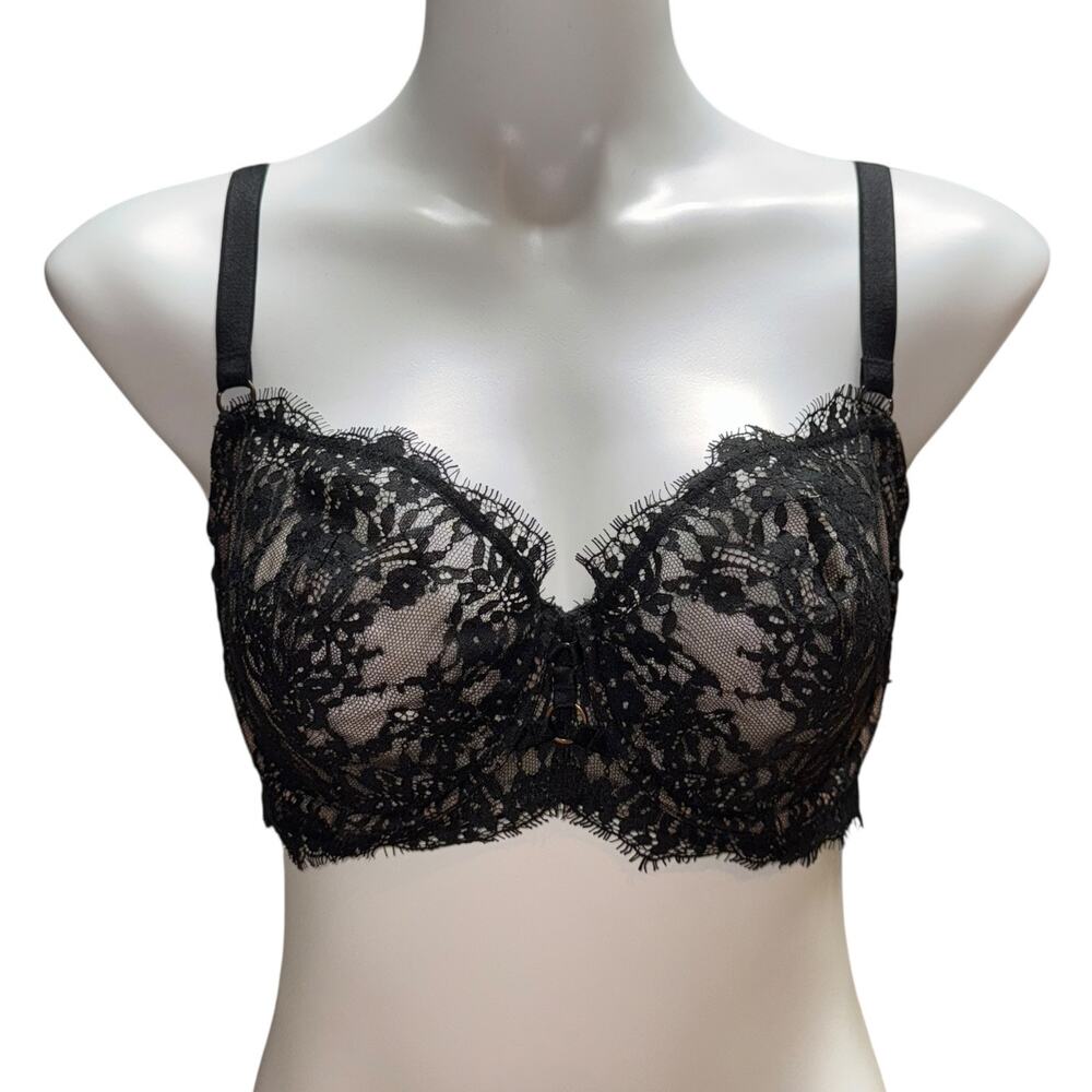 Victoria's Secret Very Sexy Unlined Demi Sheer Lace Black Nude 38C